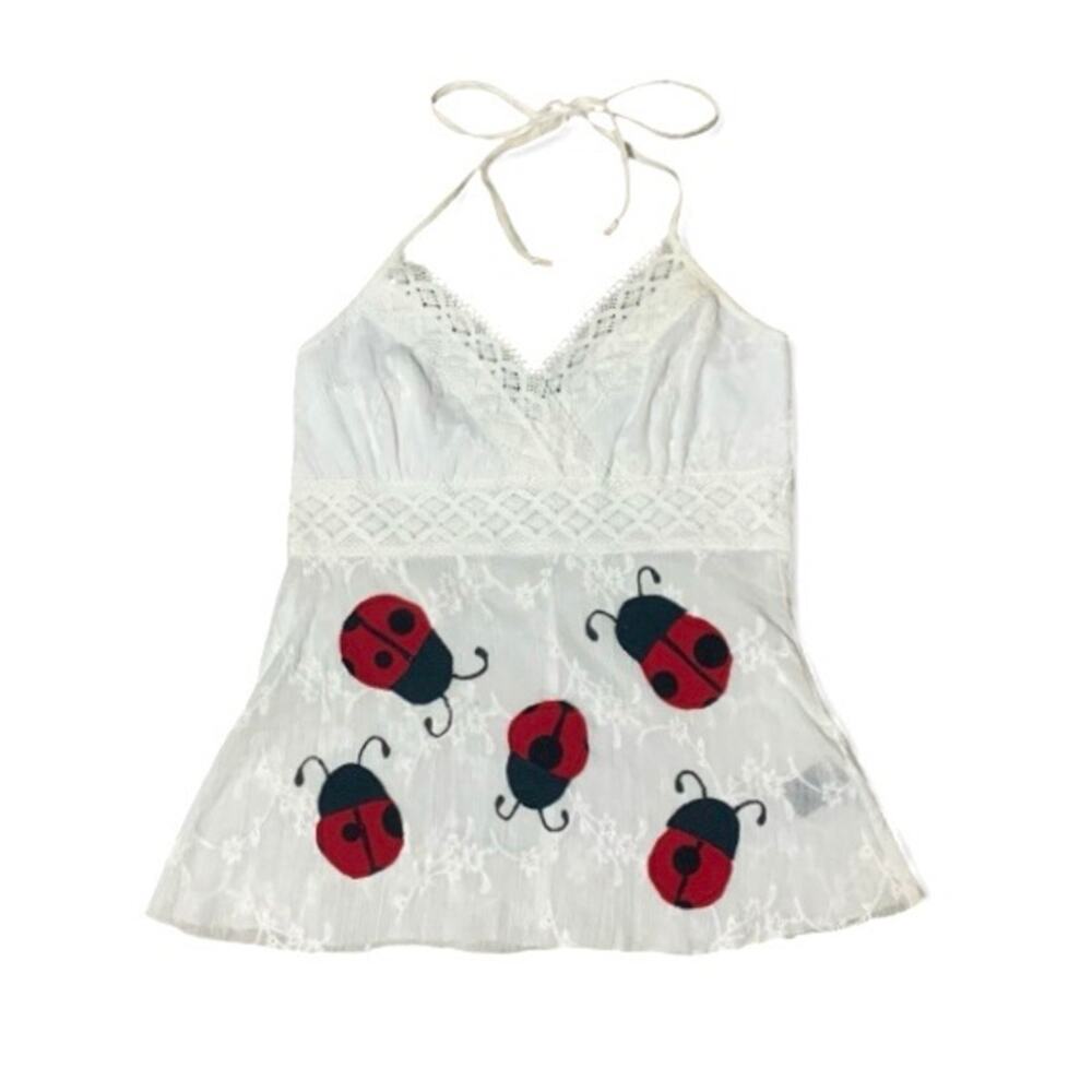 Custom Upcycled Y2K Ladybug Patchwork Halter Top